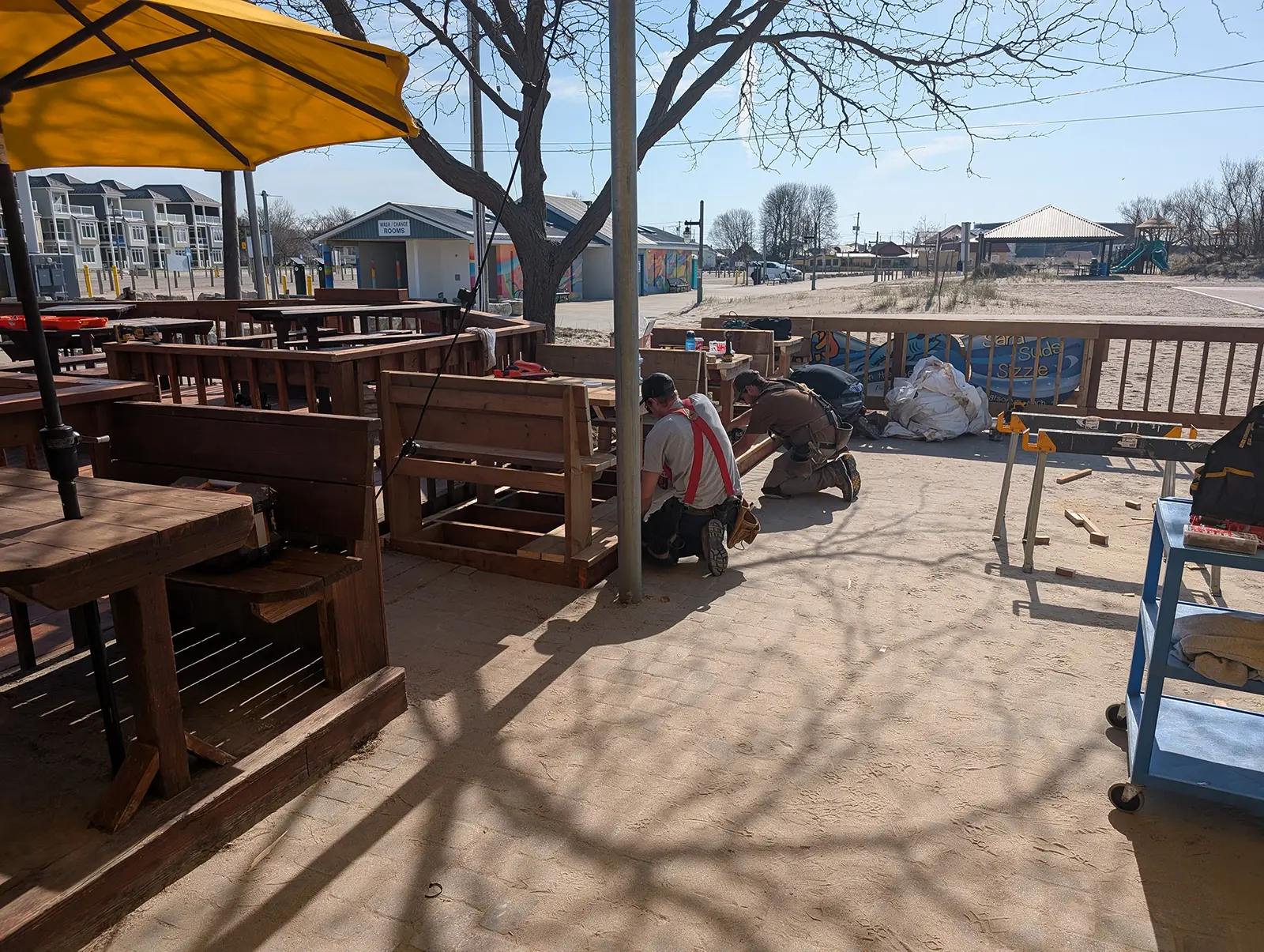 MD Construction team working on a commercial construction project for GTs On The Beach.