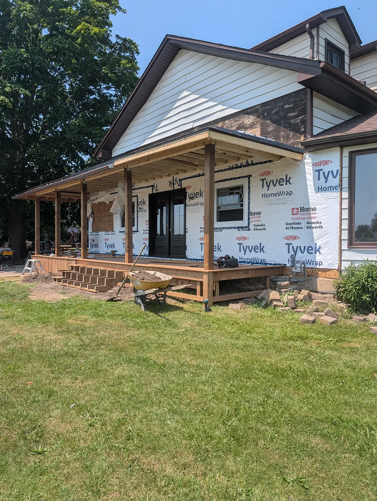 Home addition in progress in St. Thomas ON featuring new porch by MD Construction